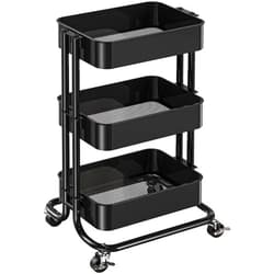 Pipishell 3 Tier Metal Rolling Utility Cart, Heavy-Duty Storage Rolling Cart with 2 Lockable Wheels, Multifunctional Mesh Organization Utility Cart for Kitchen Dining Room Living Room (Black)