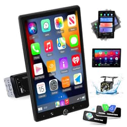 EKAT Single Din Vertical Car Stereo Rotatable 10.4 inch Touch Screen Radio with Wireless Carplay/Android Auto/EQ Audio/Bluetooth/SWC/GPS Navigation/FM Radio +Backup Camera
