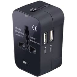 RTS Universal Travel Plug Adapter Worldwide International All in One Portable Travel Adapter Wall AC Power Plug Adapter Wall Charger with Dual USB Charging Ports for USA EU UK AUS Cell Phone Mobile Laptop