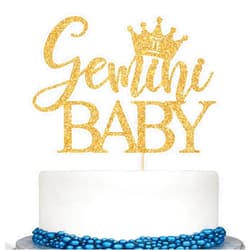 Calarjeta Gemini Baby Cake Topper, Gemini Baby Shower Decorations, Zodiac Gemini Birthday Cake Topper, Horoscope Astrology Baby Shower Party Decorations Gold Glitter