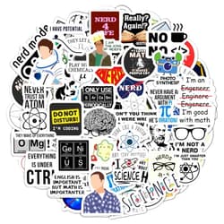 BulbaCraft 100Pcs Nerd Stickers, Cool Nerd Gifts for Men, Nerdy Stickers for Laptop, Science, Math, Physics, History Nerd Stickers, Science Gifts for Adults, Science Party Favors Laptop Decals