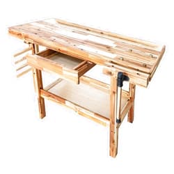 Olympia Tools 48-Inch Acacia Hardwood Workbench with Drawer - 330lbs Weight Capacity Heavy Duty Portable Wood Work Bench Table for Garage, Workshop, Home Storage - Woodworking Wooden Workbenches