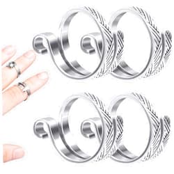 ANCIRS 4 Pack Knitting Crochet Loop Ring for Fingers, Adjustable Crochet Tension Ring, Metal Open Yarn Guide Finger Holders, Knitting Thimbles for Crochet- Silver