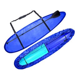 CHANGE MOORE Waterproof Kayak Cover with Shoulder Strap for Outdoor, Paddle Board Cover with 5 Straps for Strong Wind, Dust and UV Protection, Canoe Cover for Fishing Boat 10.2-11.4FT Blue