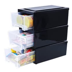 Hespama 6.5 Quart Plastic Stacking Storage Drawer, 3 Pack Desktop Storage Drawer, Black