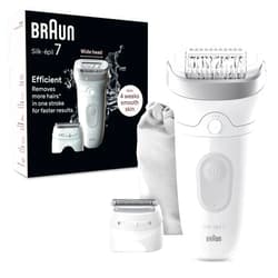 Braun Epilator Silk-épil 7, Hair Removal Device, Women Shaver & Trimmer, Wet and Dry, Wide Head, Includes Shaver Head and Trimmer Comb, SE7-041, Silver