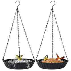 OugeWood Hanging Bird Feeder,2 Pack Hanging Bird Bath Heavy Duty Metal Bird Bath 12