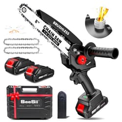 Seesii Mini Chainsaw 8 inch DL07, Electric Chainsaw Cordless, Upgraded Brushless Chainsaw with Auto Oiler, 2pcs 2000mAh Batteries, Battery Powered Saws Handheld Chain Saw for Tree Branch Wood Cutting