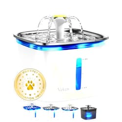 Veken 95oz/2.8L Cat Water Fountain with Stainless Steel Lid, Automatic Pet Fountain Dog Water Dispenser with Replacement Filters for Cats, Dogs, Multiple Pets (Silver, Stainless Steel)