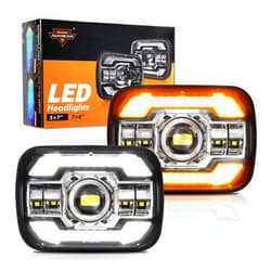 Auxbeam 5x7 7x6 LED Headlights with DRL & Turn Signal High/Low Beam H6054 Led Rectangular Headlight for Jeep Wrangler YJ Cherokee XJ H6054 H5054 H6054LL 69822 6052 6053
