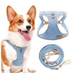 Puppytie Dog Harness With Multi-Functional Leash, No-Pull No-Choke Escape-Proof Dog Vest, Breathable Step-In Pet Harness, Lightweight Comfortable For Medium Dogs, Denim Glacier Blue-button-M （17-35lb）