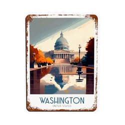 AMTETE Washington DC Travel Poster Retro Poster Metal Tin Sign Chic Art Retro Iron Painting Bar People Cave Cafe Family Garage Poster Wall Decoration 12x16inch(30x40cm)