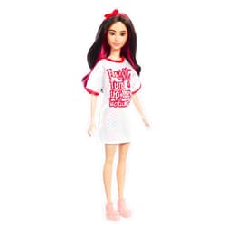 Barbie Fashionistas Doll #214, Black Wavy Hair with Twist ‘n’ Turn Dress & Accessories, 65th Anniversary Collectible Toy