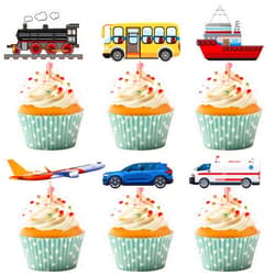 Qiaozeng 36 Pack Transportation Cupcake Toppers Car Train Airplane Ship Party Cupcake Picks Transportation Cake Decoration for Transportation Theme Kids Birthday Baby Shower Party Decorations Supplies