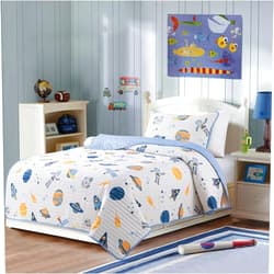 Soul & Lane Space Adventure Quilt Set - Twin Size with 1 Sham, Rocket and Planet Galaxy Themed Bedding, Solar System and Astronaut Design, Outer Space Quilted Bedspread for Kids