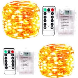 YietNL Fairy Lights 2 Pack 33Ft 100 LED Battery Operated String Lights with 8 Modes Remote Timer Outdoor Waterproof Warm White Copper Wire Twinkle Lights for Bedroom, Dorm, Patio, Christmas, Party, Indoor