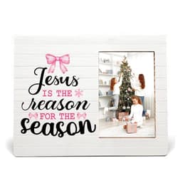 MAQIKA Pink Christmas Christian Picture Frame, Christmas Frame Gifts for Girls Christian Women Faith, Christmas Christian Gifts, Jesus Is the Reason for the Season Wood Photo Frame for 4x6 Photos