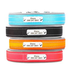 KINYABLUE Personalized Dog Collars for Extra Large Dogs, Soft Neoprene Padded Custom Dog Collar with Name Plate, Adjustable Reflective Nylon Dog Collar with Heavy Duty Metal Buckle, Black, XL