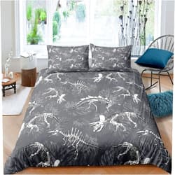 Erosebridal Dinosaur Duvet Cover Set Dinos Fossil Skull Comforter Cover for Kids Teen Boys Young Man Series Bedding Set Child Room Decor Ancient Animals Skeleton Bones Quilt Cover 2Pcs Twin Size Grey