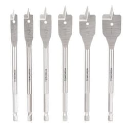 TEWORDA 6PCS Spade Drill Bit Set, Alloy Steel Paddle Flat Bits for Hole Cutter, Woodworking, Plastic, Fiberglass with Hex Shank Quick Change, Wood Drill Bit Set 3/8