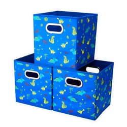 HSDT 10.5 inch Storage Cubes Dinosaur Decor Storage Bins Blue Fabric Storage Boxes Foldable Storage Basketes Collapsible Cube Inserts for Cube Organizers Drawer,QY-SC13-3