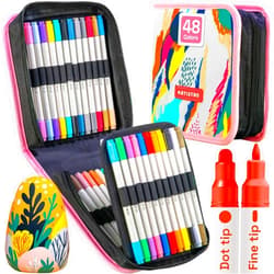 ARTISTRO 48 Colors Acrylic Paint Pens, Dual Tip Art Set (Fine 1mm + Dot 5mm) for Fabric, Canvas, Rock, Glass, Wood, Paper, DIY, for Kids and Adults