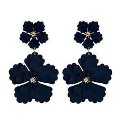 QIAOLEHUI Large Metal Double Flower Earrings for Women Boho Statement Flower Dangle Earrings Bohemian Jewelry