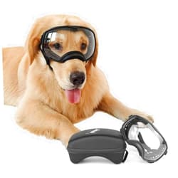 NAMSAN Dog Goggles Clear Lens for Medium-Large Breed UV Protection Dog Sunglasses Anti-Fog Windproof Transparent Lens for Outdoor Dogs Eye Safety, Black