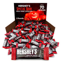 CHAIN & JO SWEETS Hershys Special Dark Mildly Sweet Chocolate - 2 Pounds Approx 70 Halloween Candy Bulk Individually Wrapped - Dark Chocolate Hershys Snack Size Candy Bars - Halloween Treats for Sharing With Family and Friends