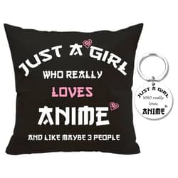 AcowSpt Anime Lover Gifts for Girls Anime Two Sided Printing Pillow Cover + Anime Keychain Just A Girl Who Really Loves Anime, Anime Lover Gift Japan Anime Fans Gift Throw Pillow, 18