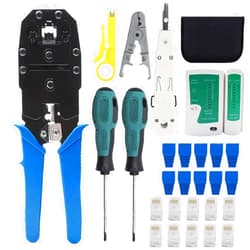 Delgada Multifunction Ethernet RJ45 Network Crimping Tool Kit,Crimper For 6P/8P/4P-RJ12/45/11 Crimp,10pcs CAT5 CAT5e Connectors,10pcs Covers with Network Tester,Strip and Cut,9in1 Maintenance LAN Repair Tool