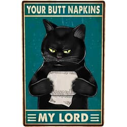 Ecrtorin Funny Black Cat Bathroom Wall Decor Sign - Your Butt Napkins My Lord - Vintage Metal Tin Sign for Novelty Girls Room Bedroom Toilet or Bathroom Wall Art Poster Pet Lovers Club Gift