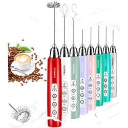 YUSWKO Milk Frother Handheld with 3 Heads, Electric Whisk Drink Foam Mixer with USB Rechargeable 3 Speeds, Mini Frother for Coffee Latte, Cappuccino, Hot Chocolate, Egg
