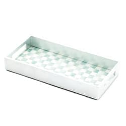MACKENZIE-CHILDS Lacquer Vanity Tray with Handles, Rectangular Tray for Dresser and Home Decor, Gray-and-White Sterling Check