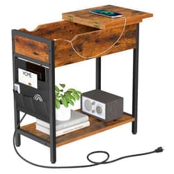 VASAGLE Side Table with Storage, End Table with USB Ports and Outlets, Nightstand with Charging Station, Fabric Bags, for Living Room, Bedroom, Rustic Brown and Black ULET310B01V1