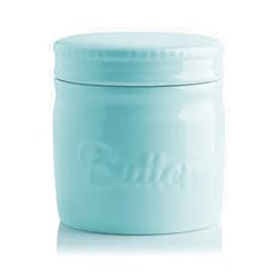Sweejar Porcelain Butter Keeper Crock, French Butter Dish with Water Line, Ceramic Butter Container for soft butter (Turquoise)