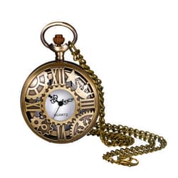 JewelryWe Vintage Pocket Watch Cool Gear Steampunk Retro Pendant Necklace Watch for Men Women