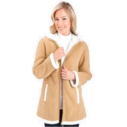 Collections Etc Women's Polar Fleece Sherpa Lined Zip Up Coat BEIGE LARGE