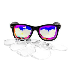 GloFX Snaps: Diffraction Rave Glasses | Black Magnetic Snap Frames with Line, Heart, Spiral, Star, and Kaleidoscope Lenses | 3D Prism and Kaleidoscope Glasses in One for Raves, Festivals, and Parties