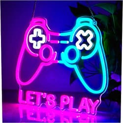 Lingqiang Gaming Neon Sign, Lets Play Game Led Neon Sign for Boys Gamer Room Decor, Led Video Game Controller Neon Light Sign for Game Zone Bedroom Wall Decor, Gamepad Shape Gamer Neon Sign for Kids Teen Gift