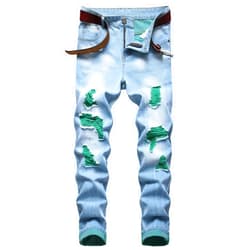 HualaiTe Men's Ripped Hole Slim-fit Casual Jeans
