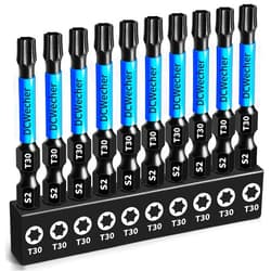 DCWecher 10-Pack T30 Torx Bit, Impact T-30 Torx Bit, Profession Torx Bits 2 in Magnetic, T 30 Torx Bit S2 Steel, Star Bits 1/4'' Hex-Shank with Bit Holder, Great for DIY Car Repair, Furniture Installation