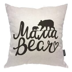 Moslion Mama Bear Throw Pillow Cover Bear Silhouette Funny Quote Cute Animal Cartoon Black Square Pillow Case Cushion Cover for Home Car Decorative Cotton Linen 18x18 Inch