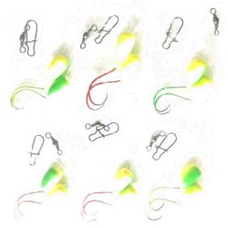 RignFish Custom Rigs 1 - Hi-Low, Pompano Rig, Surf Fishing Rig, Fishing Rigs, Double Drop Rig - High Gloss Bullet Float in Yellow-Green, Pro-Tec Neon Colored Hooks, 30Lb Fluorocarbon Leader