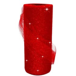 Ableme Deco Red Glitter Tulle Fabric Rolls, 6 Inch by 25 Yards (75 feet) Ribbon Spool Sparkle Sequin Tulle for Tutu Gift Wrapping Wedding Bow Decoration Party Supplies (Red)