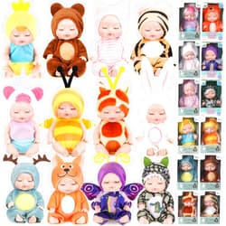 Hanaive 12 Pcs 4 Inch Mini Reborn Christmas Baby Doll Cute Christmas Doll Gifts Realistic Baby Doll with Animal Clothes Lifelike Mini Baby Dolls Set for Girl Boy 3+ Birthday Gift (Cute Style)