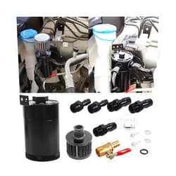 AUCELI Car Oil Catch Can Kit, Automotive Aluminum Baffled Oil Reservoir Tank Oil Separator with Adapters and Drain Valve Plug, 2 Ports oulet & inlet Breather Filter, 150ML Universal Fit