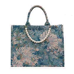 MOMEITU Fashion luxury tote bag cotton linen one shoulder large capacity jacquard embroidery retro Oil Painting handbag
