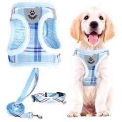 PUPTECK Adjustable Dog Harness Collar and Leash Set Step in No Pull Pet Harness for Small Medium Dogs Puppy and Cats Outdoor Walking Running, Soft Mesh Padded Reflective Vest Harnesses, Blue S