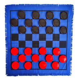 SEETOOOGAMES Giant Checkers Board Game - Large 3 in 1 Reversible Checker Rug - Tic Tac Toe Game for Kids Adults and Family Indoor Outdoor Activities - Blue